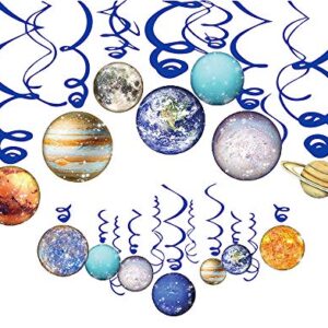 HADEEONG Space Hanging Decor, Solar System Hanging Swirl Party Supplies Space Happy Birthday Banner for Boys Girls Kids Space Themed Planets Birthday Party Favor Supplies 30PCS