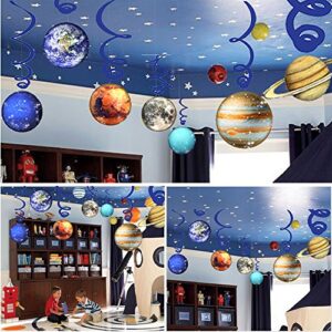 HADEEONG Space Hanging Decor, Solar System Hanging Swirl Party Supplies Space Happy Birthday Banner for Boys Girls Kids Space Themed Planets Birthday Party Favor Supplies 30PCS