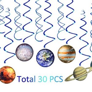 HADEEONG Space Hanging Decor, Solar System Hanging Swirl Party Supplies Space Happy Birthday Banner for Boys Girls Kids Space Themed Planets Birthday Party Favor Supplies 30PCS