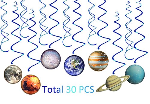 HADEEONG Space Hanging Decor, Solar System Hanging Swirl Party Supplies Space Happy Birthday Banner for Boys Girls Kids Space Themed Planets Birthday Party Favor Supplies 30PCS