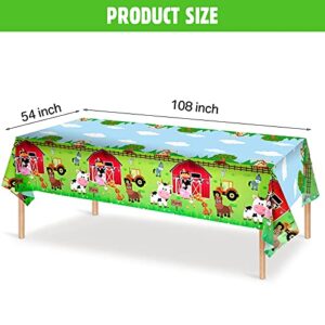 3 Pieces Farm Animals Party Tablecloth Farmhouse Disposable Plastic Table Cover Barnyard Farm Animal Theme Party Decorations for Picnics Baby Shower Boys Girls Birthday Party Supplies, 108 x 54 Inch