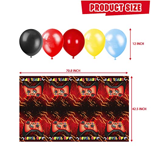 Video Game Birthday Party Decorations - 109Pcs Red and Black Gamer Gaming Party Supplies For Boys Birthday Party - Happy Birthday Gaming Backdrop, Table Cover, Hanging Swirls, Cupcake Topper, Cake Topper, Multi-Color Balloons and Foil Gamer Balloon