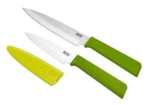 kuhn rikon colori+ classic 2-piece paring knife and utility knife set with safety sheaths, green