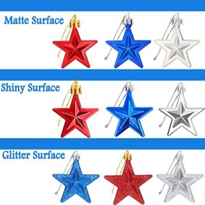 JULMELON 36Pcs Patriotic Star Ornaments Memorial Day Independence Day Labor Day Veterans Day Decorations for Home Party Christmas Tree Decor, Blue Red and Silver