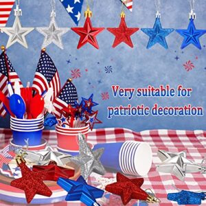 JULMELON 36Pcs Patriotic Star Ornaments Memorial Day Independence Day Labor Day Veterans Day Decorations for Home Party Christmas Tree Decor, Blue Red and Silver