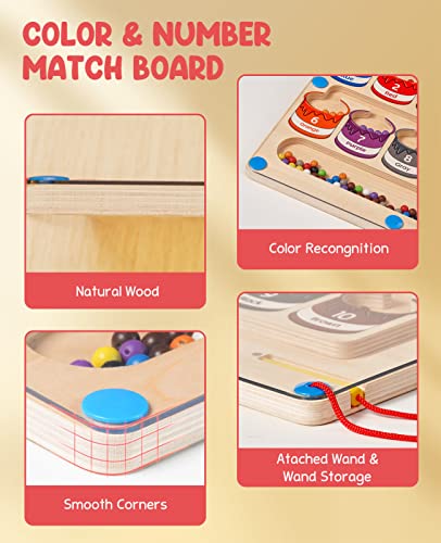 GAMENOTE Magnetic Color and Number Maze - Wooden Magnet Board Puzzles Toddler Activities Counting Matching Games Montessori Fine Motor Skills Toys