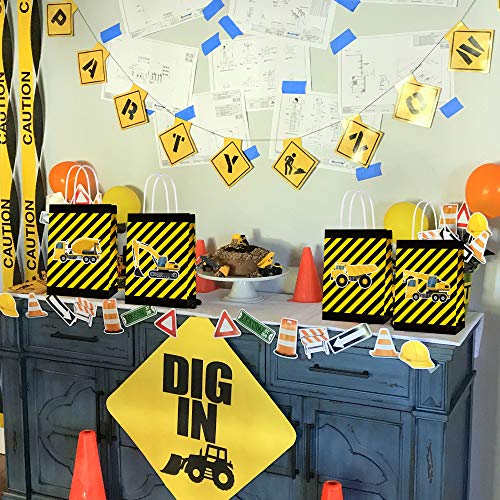 16 PCS Construction Theme Goodie Favor Bags,Truck Themed Candy Treat Bags Gift Bags for Kids Boys, Theme Party Supplies Decorations