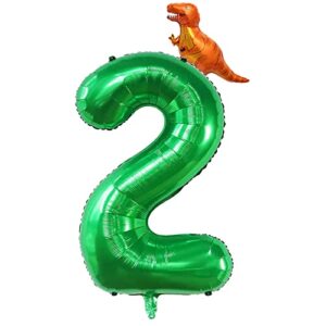 40 inch green number 2 & mini dinosaur balloon for boys birthday party decorations, 2nd birthday dinosaur party supplies jungle theme green birthday patry balloons decorations