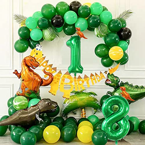 40 Inch Green Number 2 & Mini Dinosaur Balloon for Boys Birthday Party Decorations, 2nd Birthday Dinosaur Party Supplies Jungle Theme Green Birthday Patry Balloons Decorations