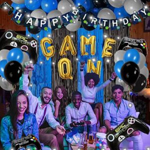 Video Game Birthday Party Decorations for Boys - Blue Video Game Party Supplies with String Lights - Gaming Party Decoration For Kid Video Game Backdrop (92 Pcs)