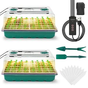 ryscam seed starter tray with grow light, 96-cell seed starter kit with light, seedling starter trays with humidity domes, automatic timer, adjustable light indoor gardening plant germination trays