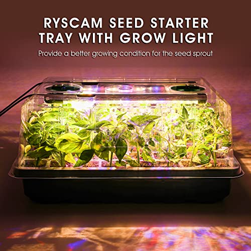 Ryscam Seed Starter Tray with Grow Light, 96-Cell Seed Starter Kit with Light, Seedling Starter Trays with Humidity Domes, Automatic Timer, Adjustable Light Indoor Gardening Plant Germination Trays