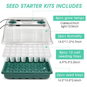 Ryscam Seed Starter Tray with Grow Light, 96-Cell Seed Starter Kit with Light, Seedling Starter Trays with Humidity Domes, Automatic Timer, Adjustable Light Indoor Gardening Plant Germination Trays