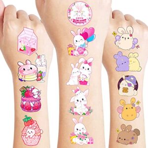8 sheets (96pcs) bunny tattoo stickers themed birthday party supplies decorations favors decor for kids girls boys gifts classroom school prizes rewards