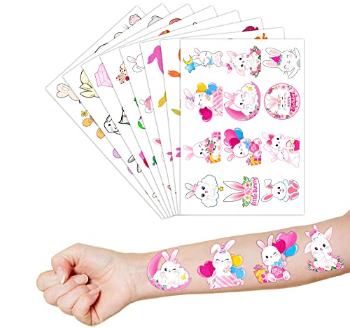 8 Sheets (96PCS) Bunny Tattoo Stickers Themed Birthday Party Supplies Decorations Favors Decor For Kids Girls Boys Gifts Classroom School Prizes Rewards