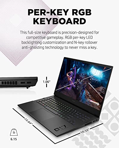 HP 2022 OMEN O17 17.3" 165Hz Gaming Laptop, Intel Core i7-12700H, 16GB RAM, 1TB PCIe SSD, Backlit Keyboard, NVIDIA GeForce RTX 3070Ti 8GB, HD Webcam, Win 11 Pro, Black, w/ 32GB USB Business Card