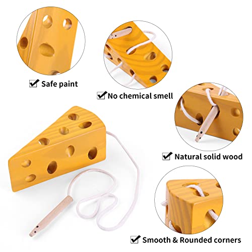 Early Development Toys Wooden Lacing Toys, Montessori Activity Caterpillars Eat Apple and Kids Cheese Toys, Children Learning Educational Wood Block Puzzles Toy for Toddlers Boys Girls