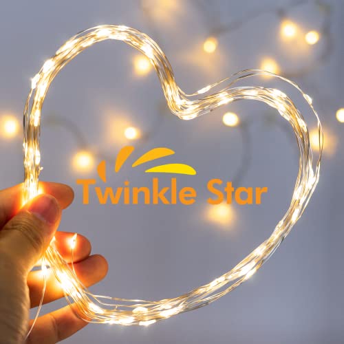 Twinkle Star 33FT 100 LED Silver Wire String Lights Fairy String Lights Battery Operated LED String Lights for Christmas Wedding Party Home Holiday Decoration, Warm White, Pack of 1