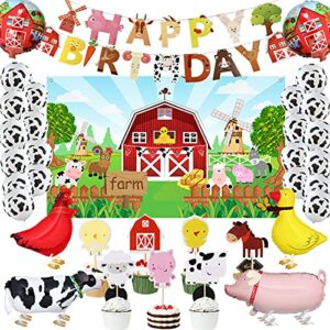 farm birthday party decorations supplies farm animals barn backdrop banner farm animals walking balloons cupcake toppers set for kids farm animals cow theme party supplies