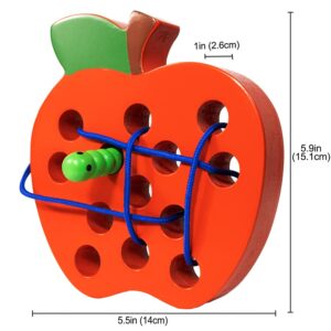 JCREN Wooden Lacing Apple Threading Toys Wood Lace Block Puzzle Shape Travel Game Toys Early Learning Fine Motor Skills Educational Gift for 3 4 5 Years Old Toddlers Baby Kids Boys