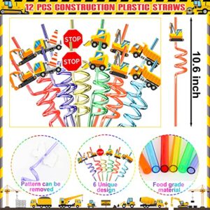 Construction Party Favors 72 PCS Construction Engineering Slap Bracelet Temporary Tattoos Silicone Bracelets DIY Stickers Plastic Straws Gift Bags for Kids Boys Construction Truck Vehicle Theme Birthday Party Goodie Bag Fillers