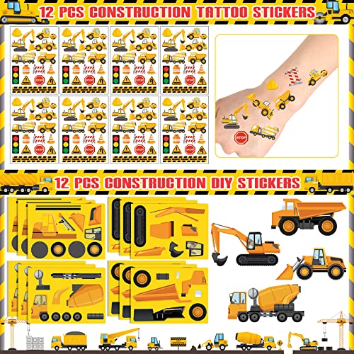 Construction Party Favors 72 PCS Construction Engineering Slap Bracelet Temporary Tattoos Silicone Bracelets DIY Stickers Plastic Straws Gift Bags for Kids Boys Construction Truck Vehicle Theme Birthday Party Goodie Bag Fillers