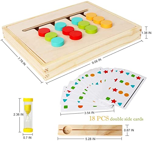 Montessori Learning Toys Slide Puzzle Color & Shape Matching Brain Teasers Logic Game Preschool Educational Wooden Toys for Kids Boys Girls Age 3 4 5 6 7 Years Old Travel Toys Birthday Gifts for Kids