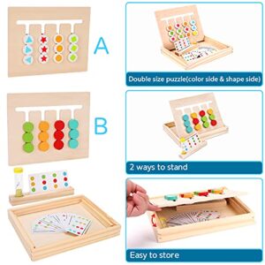 Montessori Learning Toys Slide Puzzle Color & Shape Matching Brain Teasers Logic Game Preschool Educational Wooden Toys for Kids Boys Girls Age 3 4 5 6 7 Years Old Travel Toys Birthday Gifts for Kids