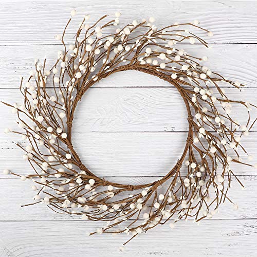 Whonline 18 Inches Pip Berry Wreath Christmas Wreath Off White Winter Wreath for Festival Celebration Front Door Wall Window Home Decor