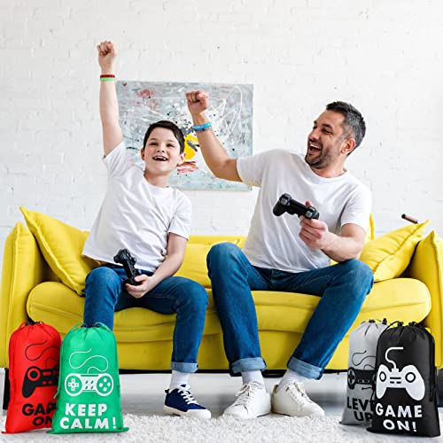 36 Pieces Video Game Party Favors Set Include Gamer Party Favor Bags with Drawstring Silicone Bracelets Wristbands Game Controller Keychains for Boys Girls Gaming Birthday Party Supplies Decorations