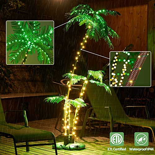 Spurgehom 6FT Lighted Palm Trees Outdoor Christmas Tree for Decorations Decor LED Artificial Fake Trees Lights for Indoor, Holiday, Backyard, Poolside, Garden