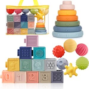 montessori toys for babies soft stacking building blocks rings balls sets 3 in 1 soft baby toys bundle for babies 6-12 months sensory toys for toddlers 1-3 teething bath toys for infants learning toy