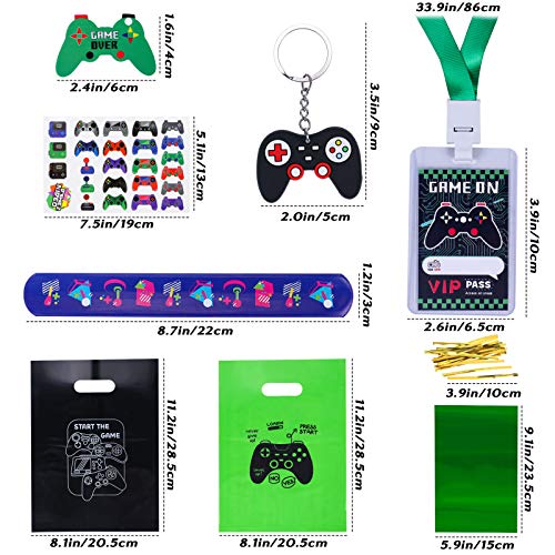 Golray 94pcs Video Game Party Favors Gamer Party Gift VIP Pass Holder Slap Bracelets Keychain Tattoos Party Treat Bags Kids Boy Gaming On Themed Birthday Party Supplies Pinata Gift Goodie Bag Fillers