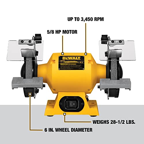 DEWALT Bench Grinder, 6 Inch, 3/4 HP, 3,600 RPM For Larger Grinding Applications(DW756)