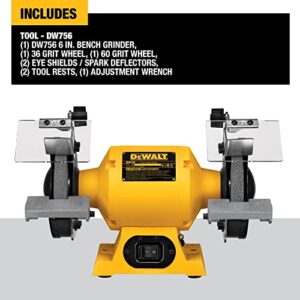 DEWALT Bench Grinder, 6 Inch, 3/4 HP, 3,600 RPM For Larger Grinding Applications(DW756)