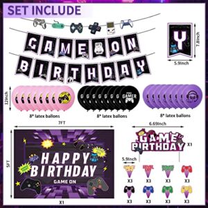 Video Game Birthday Party Decorations, Game On Birthday Party Supplies for Boys and Girls, Purple Gaming Themed Party Supplies, 52 Piece Gamer Birthday Decorations for Game Fans (Purple)