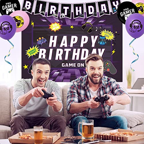 Video Game Birthday Party Decorations, Game On Birthday Party Supplies for Boys and Girls, Purple Gaming Themed Party Supplies, 52 Piece Gamer Birthday Decorations for Game Fans (Purple)