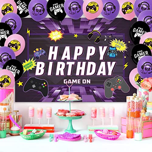 Video Game Birthday Party Decorations, Game On Birthday Party Supplies for Boys and Girls, Purple Gaming Themed Party Supplies, 52 Piece Gamer Birthday Decorations for Game Fans (Purple)