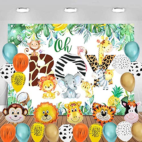 First Birthday Party Jungle Safari Themed 1st Birthday Wild One Party Balloons Decorations Backdrop With Animal Balloons for Kids Boys Girls Party Supplies (1st Safari Theme Birthday)