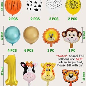 First Birthday Party Jungle Safari Themed 1st Birthday Wild One Party Balloons Decorations Backdrop With Animal Balloons for Kids Boys Girls Party Supplies (1st Safari Theme Birthday)
