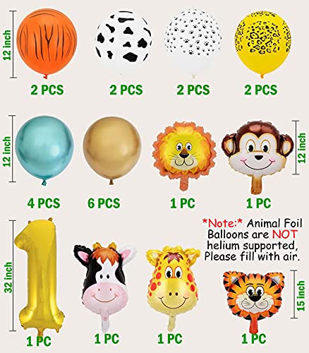 First Birthday Party Jungle Safari Themed 1st Birthday Wild One Party Balloons Decorations Backdrop With Animal Balloons for Kids Boys Girls Party Supplies (1st Safari Theme Birthday)