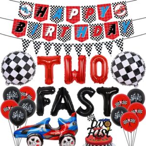 race car 2nd birthday party supplies two fast balloons cake topper race car happy birthday banner for 2 year old boys racing theme birthday party decorations