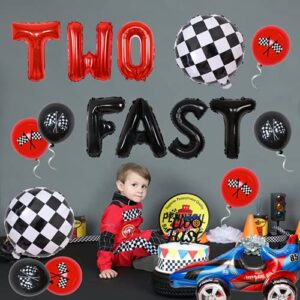 Race Car 2nd Birthday Party Supplies Two Fast Balloons Cake Topper Race Car Happy Birthday Banner for 2 Year Old Boys Racing Theme Birthday Party Decorations
