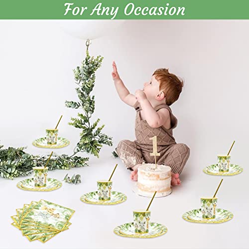 121Pc Jungle Safari Theme Baby Shower Decorations, Birthday Party Supplies For Boy & Girl -Tablecloth, Paper Plates Napkins Straws & Cups of Wild Animal Elephant Lion Giraffe Tableware Set Serves 24