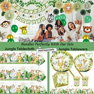 121Pc Jungle Safari Theme Baby Shower Decorations, Birthday Party Supplies For Boy & Girl -Tablecloth, Paper Plates Napkins Straws & Cups of Wild Animal Elephant Lion Giraffe Tableware Set Serves 24