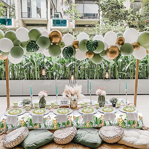 121Pc Jungle Safari Theme Baby Shower Decorations, Birthday Party Supplies For Boy & Girl -Tablecloth, Paper Plates Napkins Straws & Cups of Wild Animal Elephant Lion Giraffe Tableware Set Serves 24