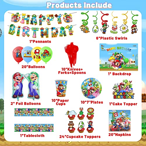 Game themed birthday party decorations for boys and girls with Plant Balloon,Tableware,Paper Cup,Tablecloth, Backdrop Super Movie Theme Party