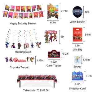 142Pcs Robot Game Theme Birthday Decorations Party Suppleis Include Banners, Tablecover, Cake Toppers, Stickers, Gift Bags, Balloons, Robot Theme Party Supplies for Kids and Game Lover