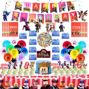 142Pcs Robot Game Theme Birthday Decorations Party Suppleis Include Banners, Tablecover, Cake Toppers, Stickers, Gift Bags, Balloons, Robot Theme Party Supplies for Kids and Game Lover