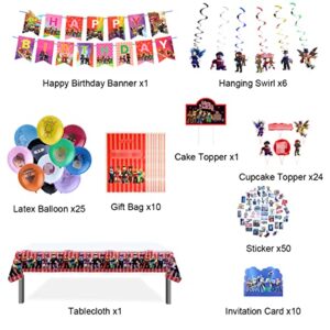 142Pcs Robot Game Theme Birthday Decorations Party Suppleis Include Banners, Tablecover, Cake Toppers, Stickers, Gift Bags, Balloons, Robot Theme Party Supplies for Kids and Game Lover